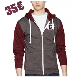 Sweat-shirt à capuche zippé Retro maroon & gris souris