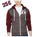 Sweat-shirt à capuche zippé Retro maroon & gris souris